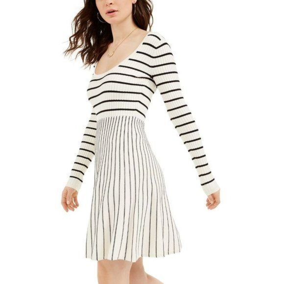 NEW Guess Nash Ribbed Knit Striped Fit & Flare Sweater Dress 2 - Picture 2 of 4